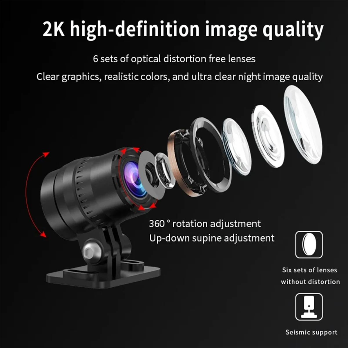 Caméra moto – Dashcam 2K 2560×1440 avec GPS, Wi-Fi et double objectif