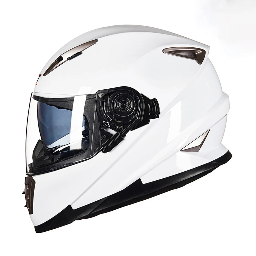 Casque intégral de moto blanc avec visiere résistant anti rayures et ventilé