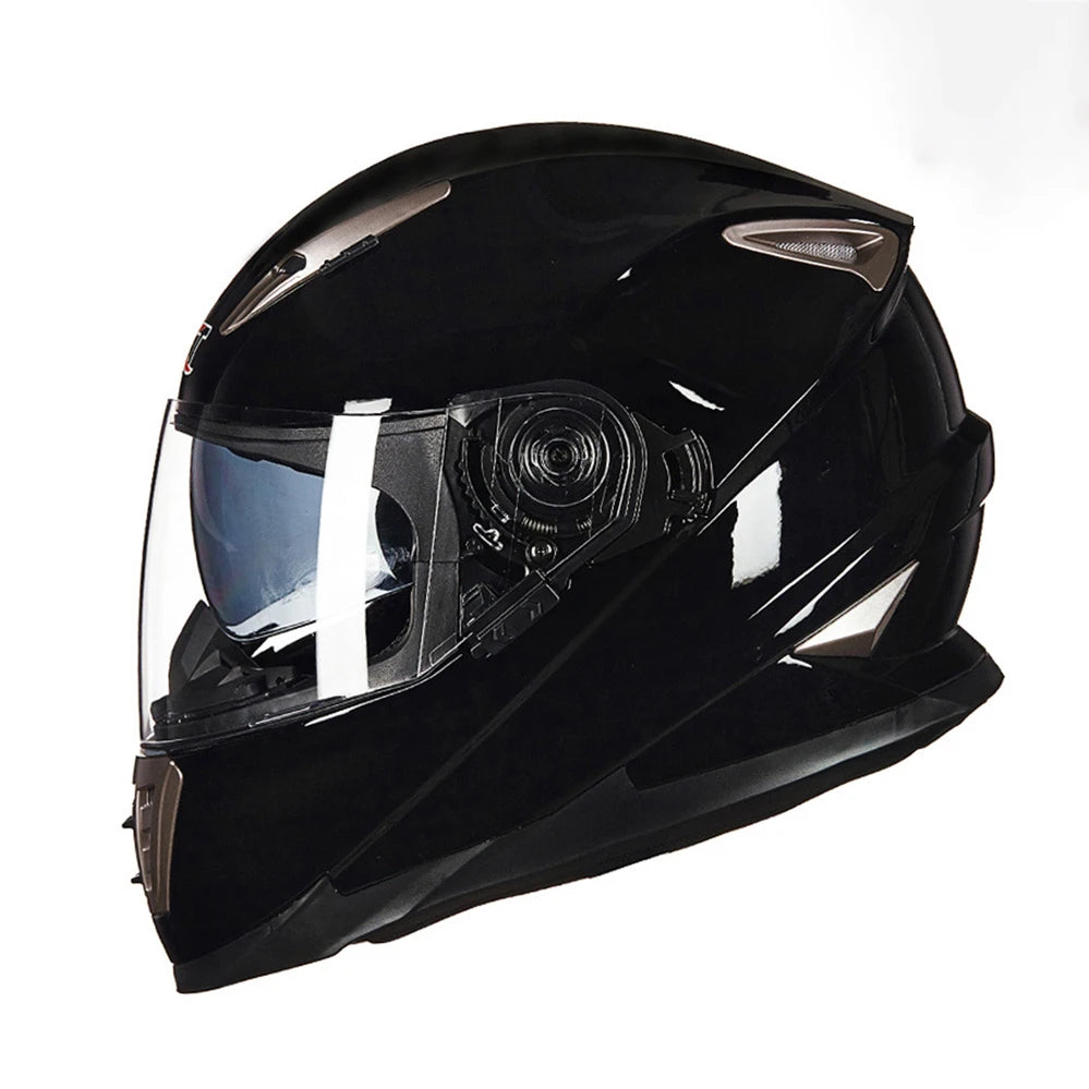 Casque intégral de moto noir certifié ECE double visiere anti rayures