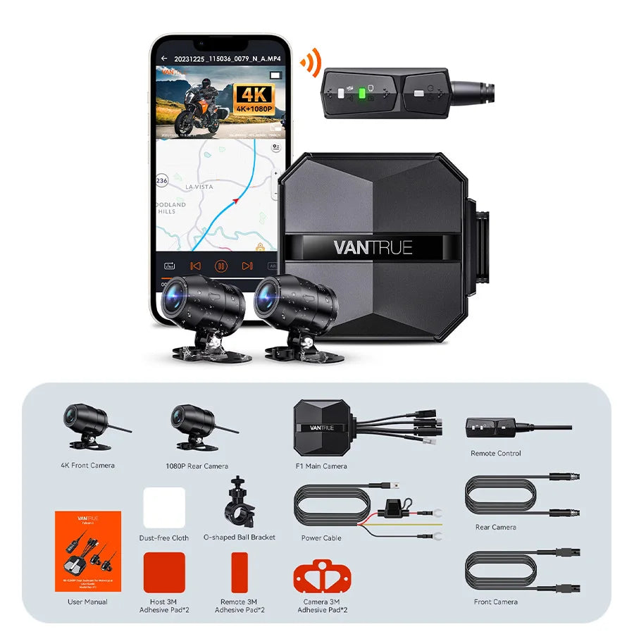 Caméra moto Vantrue F1 – Dashcam 4K + 1080P Dual Lens GPS & Wi-Fi IP67