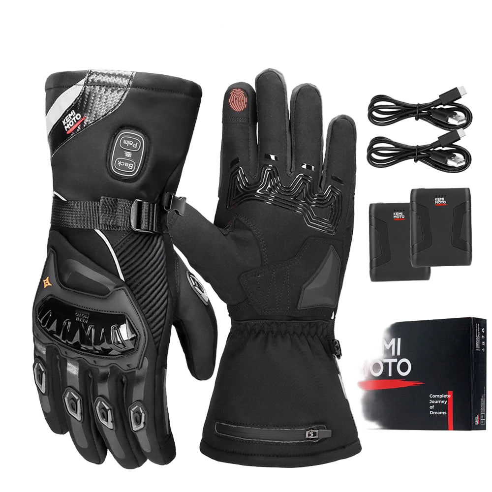Gants Chauffants Moto KEMiMOTO 8012BK PRO – Étanches, Tactiles & Haute Autonomie