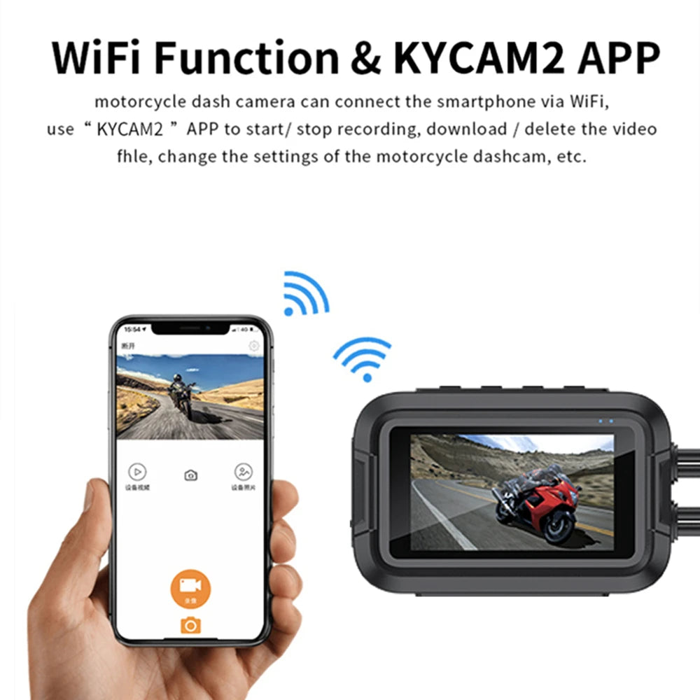 Caméra moto KOCAM Dual 1080P – Dashcam Wi-Fi GPS IP66 avec écran 3” et super condensateur