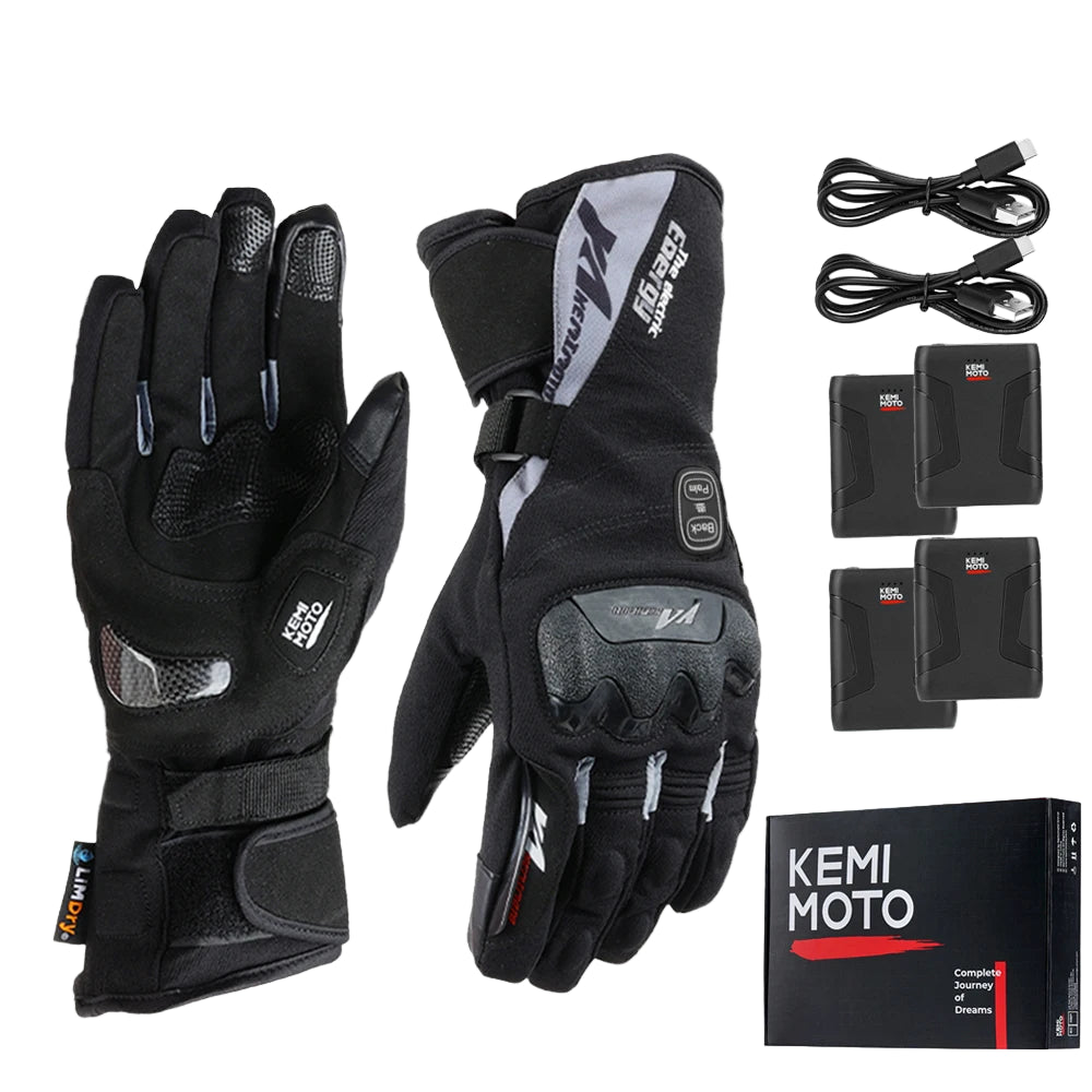 Gants Chauffants Moto KEMiMOTO 8012BK PRO – Étanches, Tactiles & Haute Autonomie