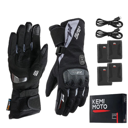 Gants Chauffants Moto KEMiMOTO 8012BK PRO – Étanches, Tactiles & Haute Autonomie