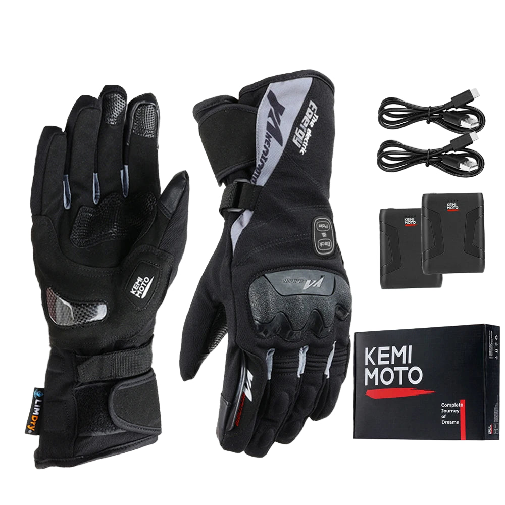 Gants Chauffants Moto KEMiMOTO 8012BK PRO – Étanches, Tactiles & Haute Autonomie