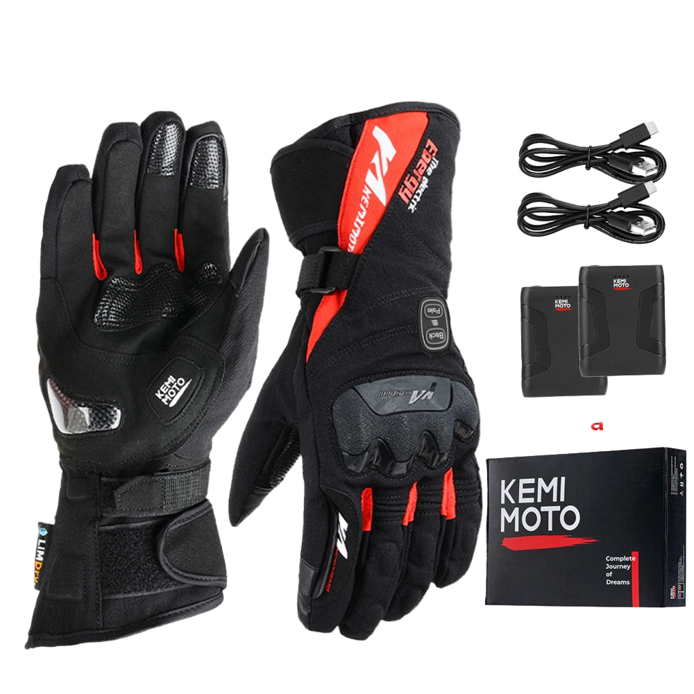 Gants Chauffants Moto KEMiMOTO 8012BK PRO – Étanches, Tactiles & Haute Autonomie