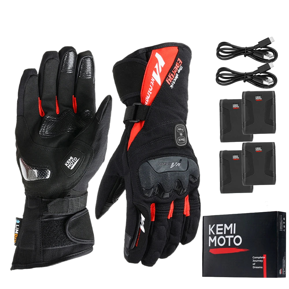 Gants Chauffants Moto KEMiMOTO 8012BK PRO – Étanches, Tactiles & Haute Autonomie