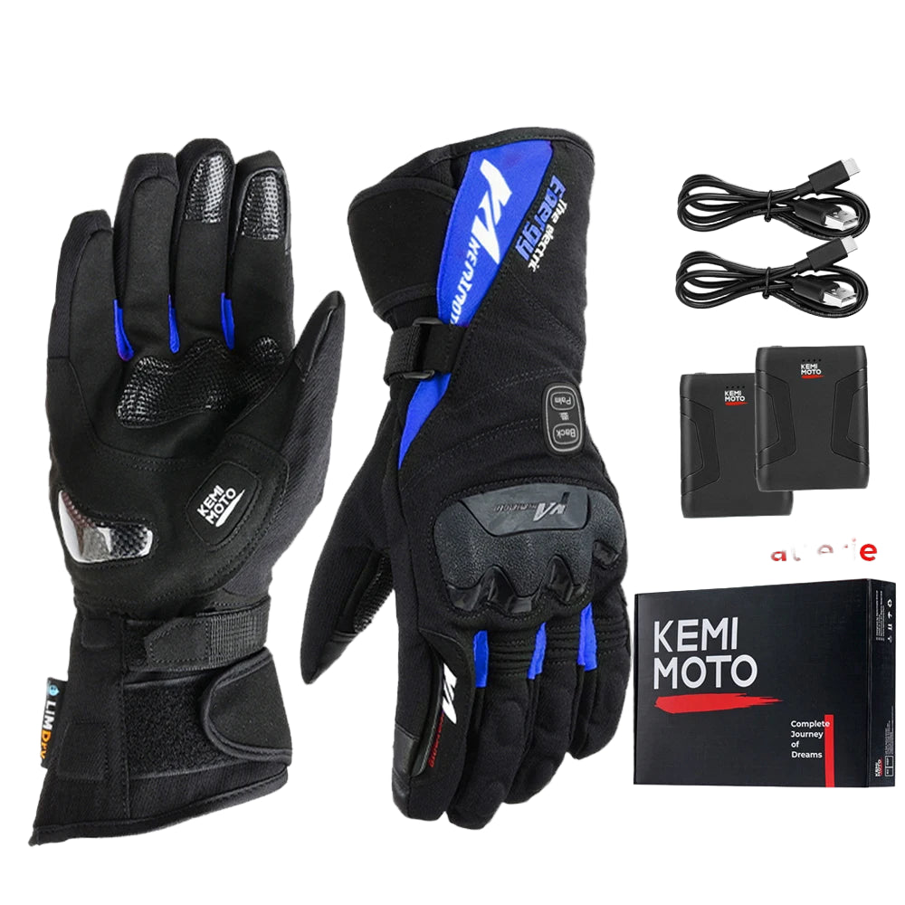 Gants Chauffants Moto KEMiMOTO 8012BK PRO – Étanches, Tactiles & Haute Autonomie