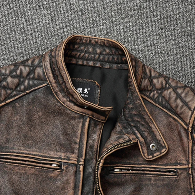 Veste Courte Moto & Biker en Peau Lainée pour Homme