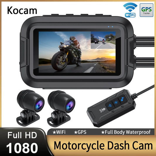 Caméra moto KOCAM Dual 1080P – Dashcam Wi-Fi GPS IP66 avec écran 3” et super condensateur