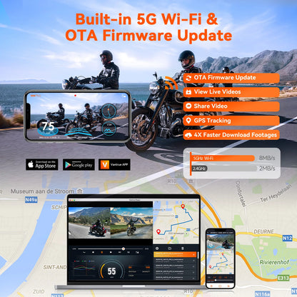 Caméra moto Vantrue F1 – Dashcam 4K + 1080P Dual Lens GPS & Wi-Fi IP67