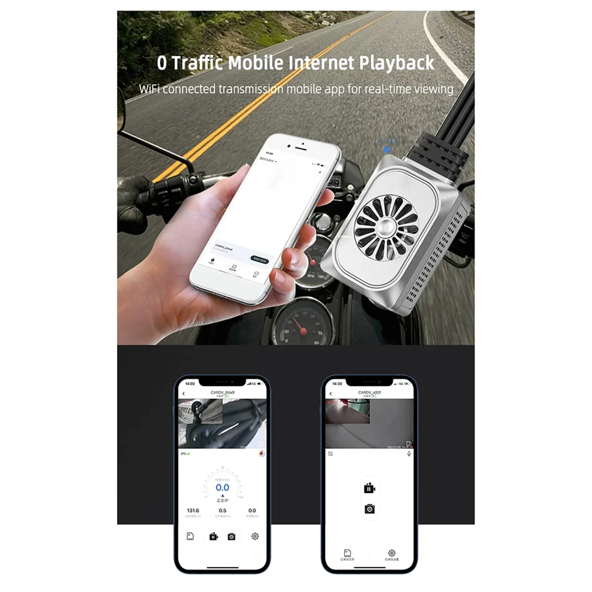Caméra moto – Dashcam 2K 2560×1440 avec GPS, Wi-Fi et double objectif